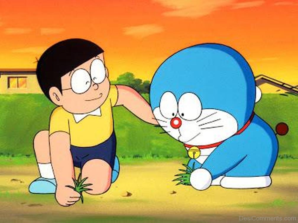 Nobita With Doraemon In Ground  DesiComments.com