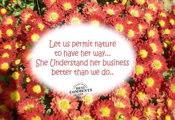 Let us permit nature to have her way…