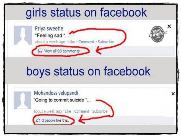 Girl's and boy's status on facebook