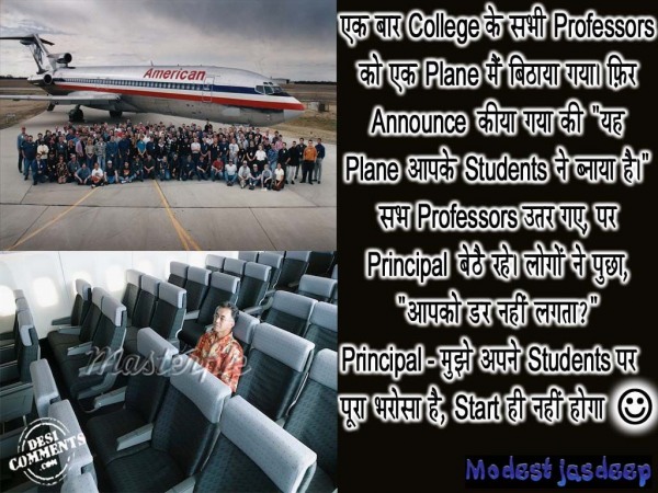 Principal, students and aeroplane