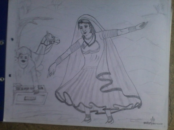 Rajasthani Dance Sketch Painting
