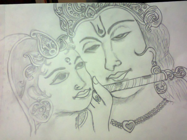 Sketch Of Krishan And Radha Ji