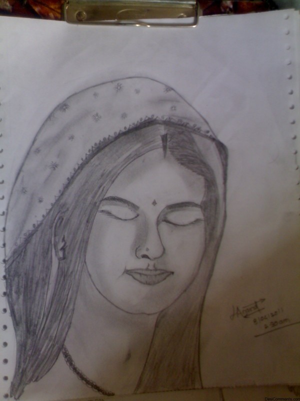 Sketch Of A Praying Girl