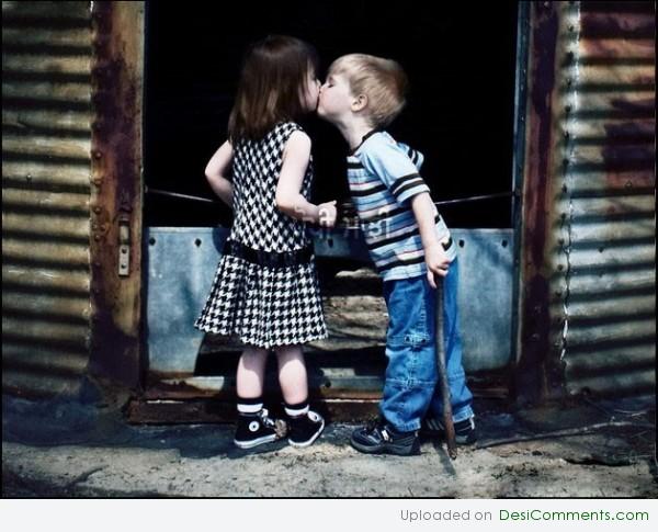 Kid couple kissing