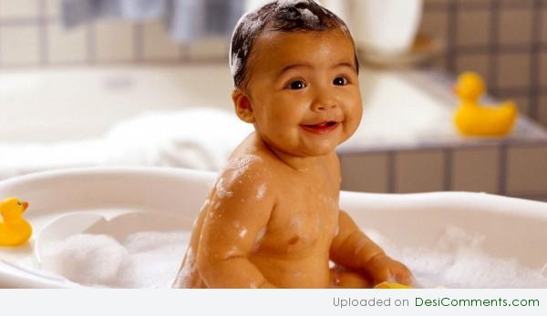 Cute Baby Smiling In Bath Tub