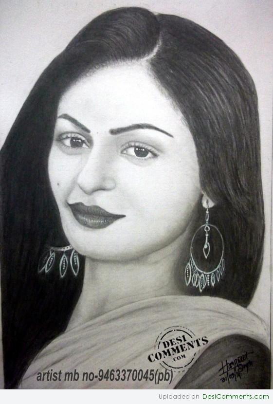 Sketch Of Punjabi Actress Neeru Bajwa