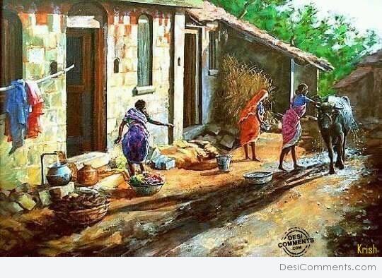 Indian Village Painting - DesiComments.com
