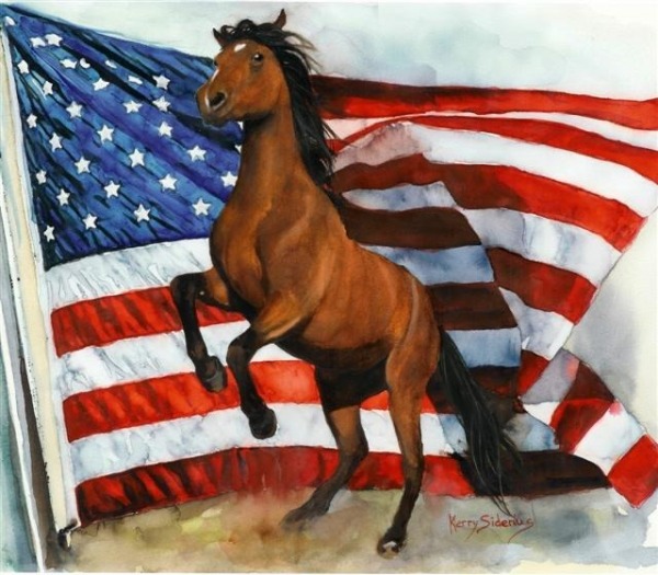 American Flag And Horse