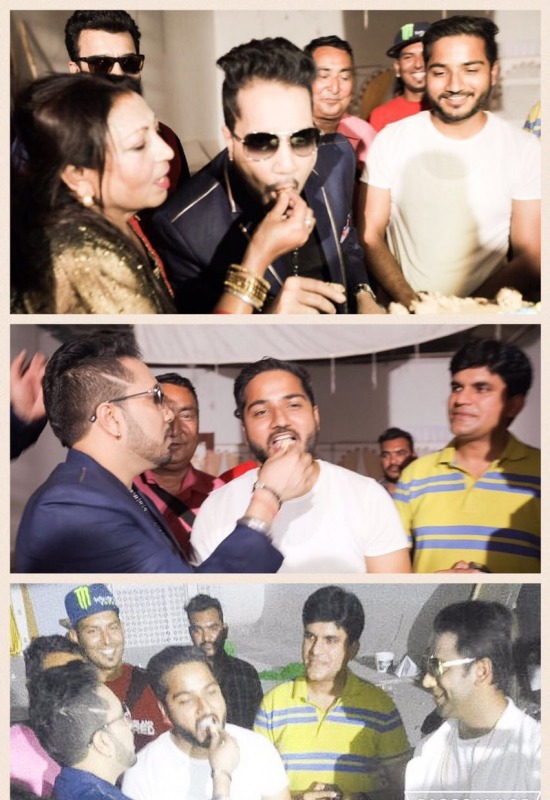 Celebrating Mika Singh Birthday on shoot of Director Amrinder Goraya