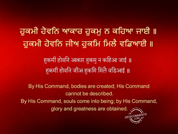 Hukamee Hovan Aakaar Hukam N Kehiaa Jaaee  – Japji Sahib