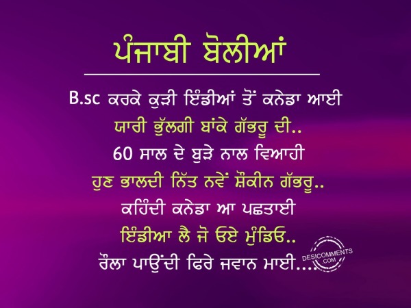 Bsc karke kudi india ton kaneda aayi  – Punjabi Boliyan