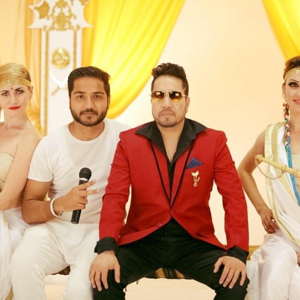 Director Amrinder Goraya with Mika Singh on shoot