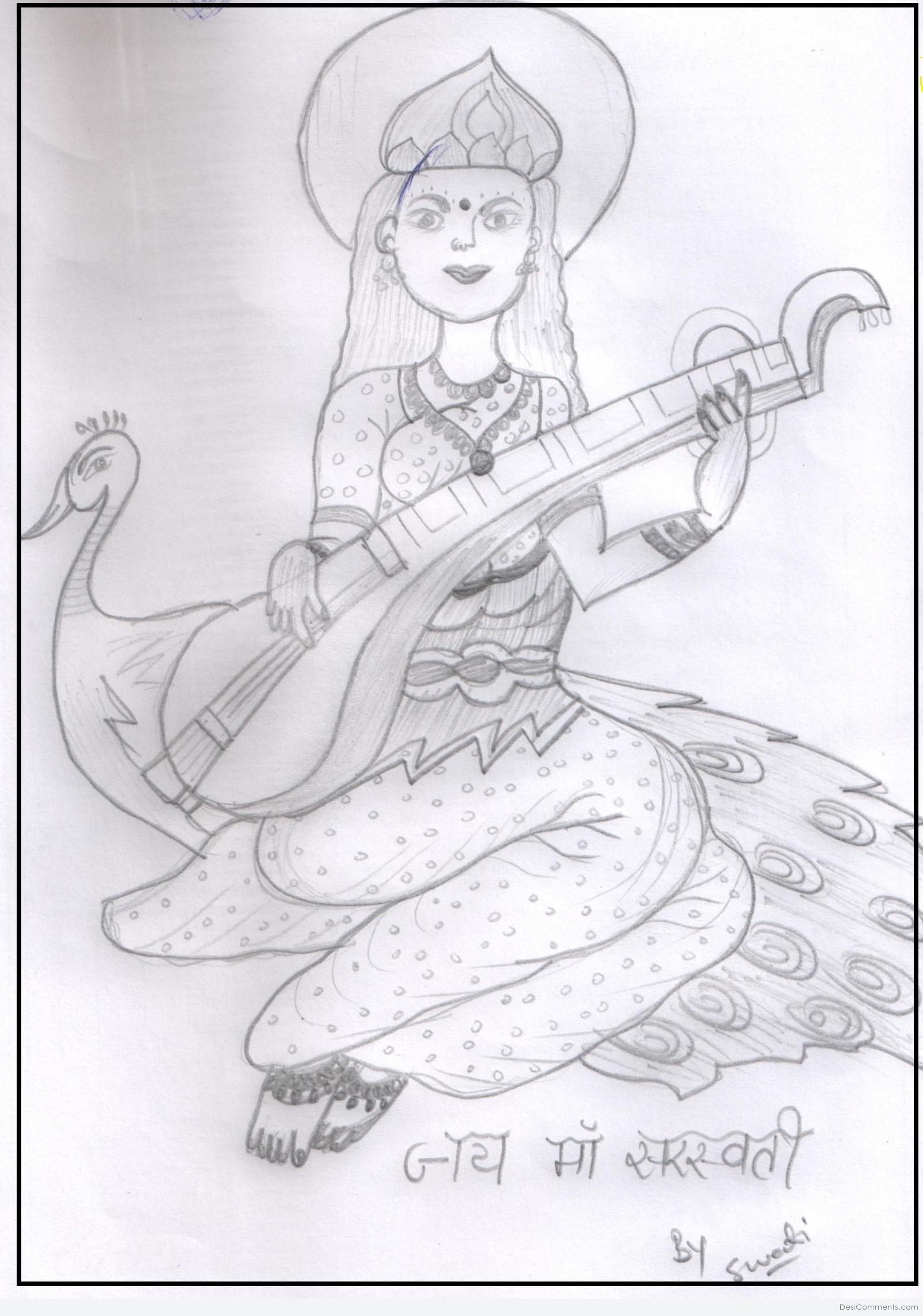 Saraswati - sketch by CoconutPocky on DeviantArt | Book art drawings, Book  art, Art drawings sketches creative