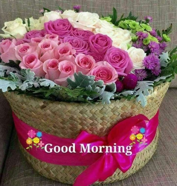 Good Morning Image With Basket Of Flower