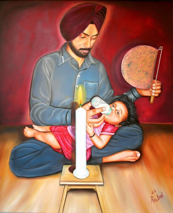 Beautiful Painting Of Father And Daughter