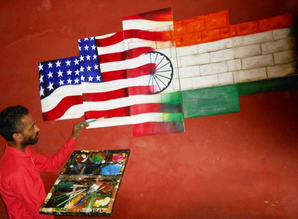 Painting of fusion USA And INDIA Flag