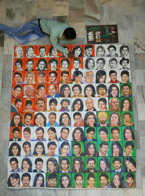 Painting of 100 Portraits of bollywood stars