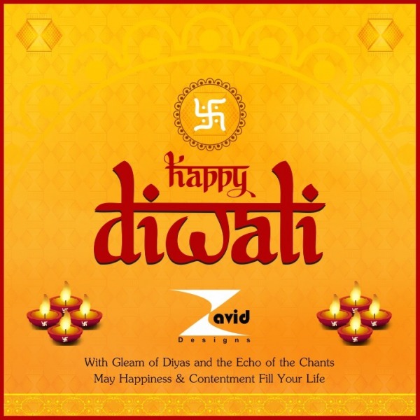 Happy Diwali With Gleam Of Diyas
