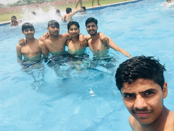 Akrit Saini With Friends In Swimming Pool