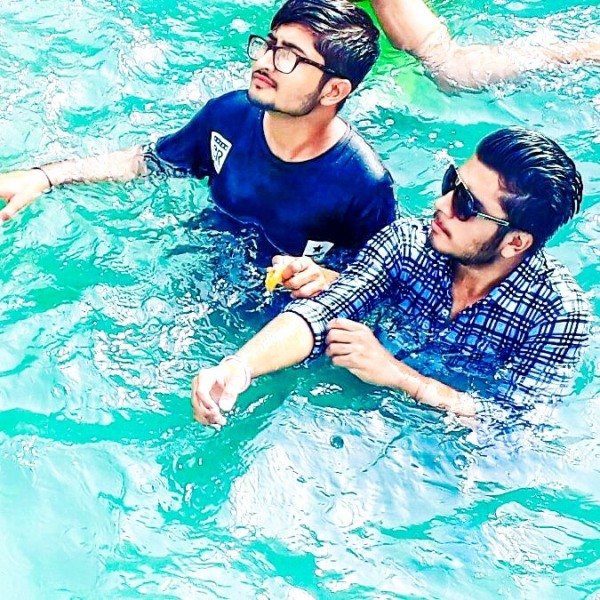 Rajveersinh Vaghela With His Friend In Pool