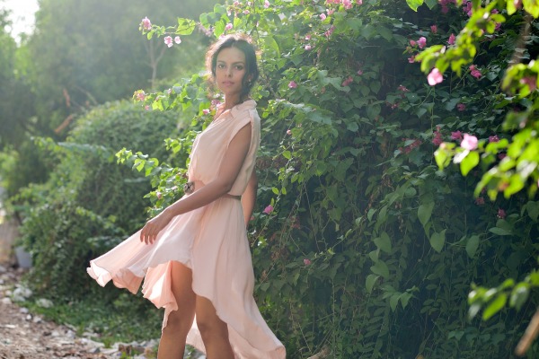 Picture Of Bidita Bag in Peach dress