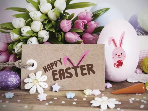 Image Of Happy Easter With Flowers