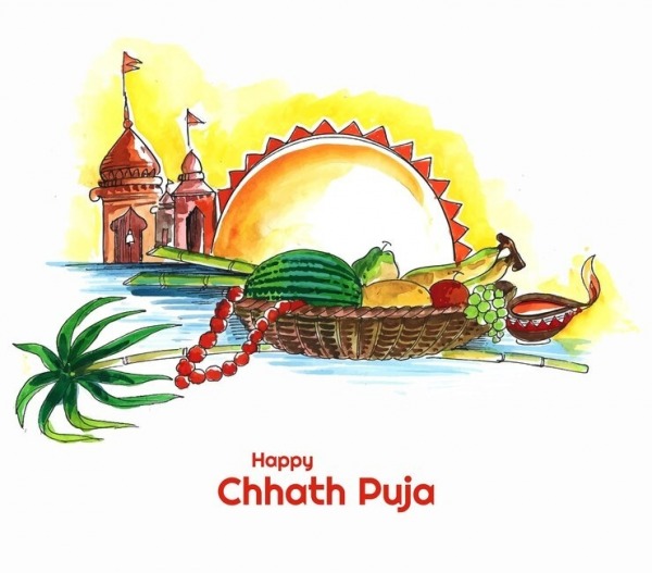 Chhath Puja Traditional Festival Drawing Background Stock Illustration  2065977629 | Shutterstock