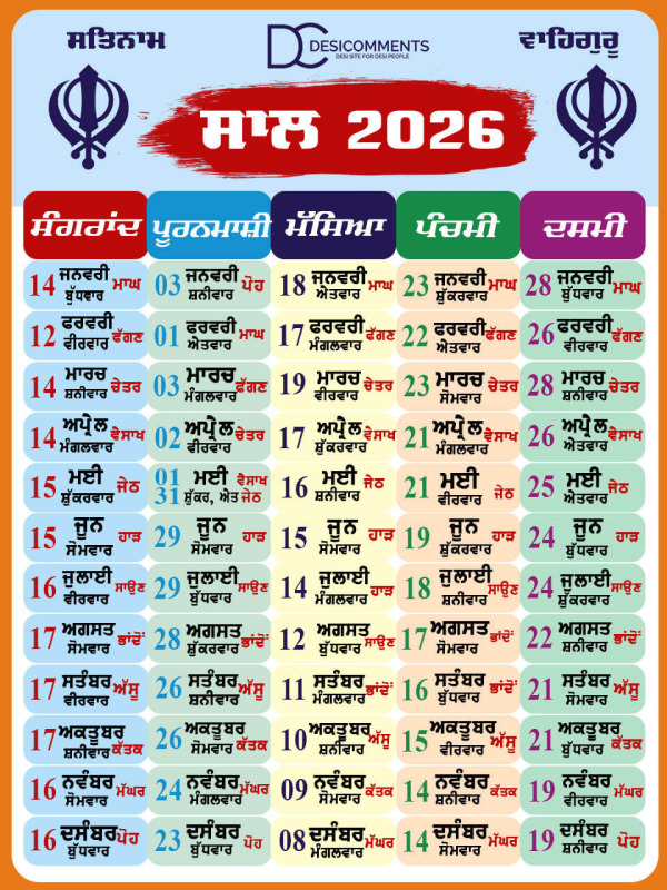 Punjabi Calendar 2026