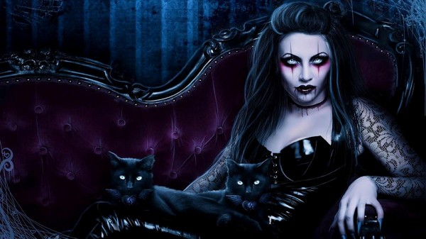 Gothic Girl With Black Cat