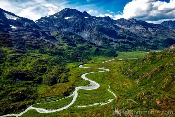 Alaska River Water Aerial View Mountains Landscape