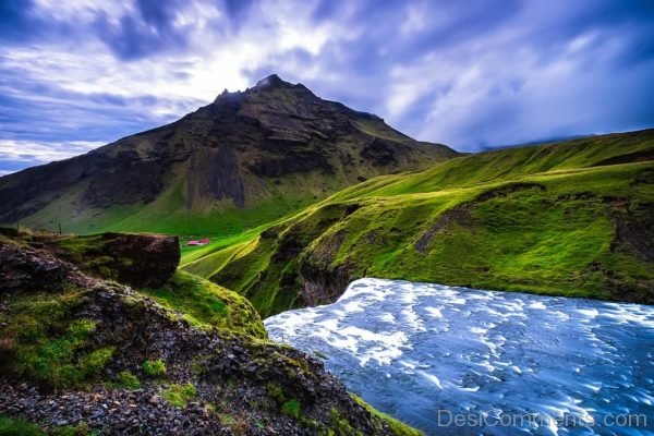 Iceland Mountains Sky Clouds River