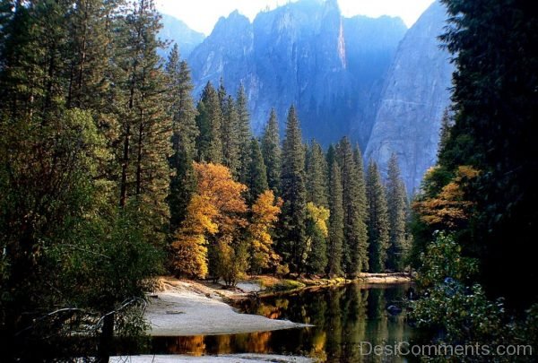 Landscape Reflection Water Trees Mountains