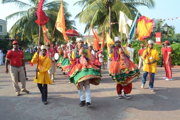 Local Men Performing Tradtional Godemodni Dance Of Goa Carnival