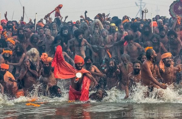 Radha Sadhus In river