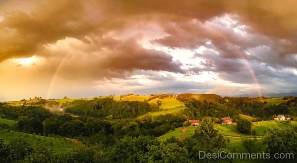 Rainbow Weather Sky Clouds Panorama Hills