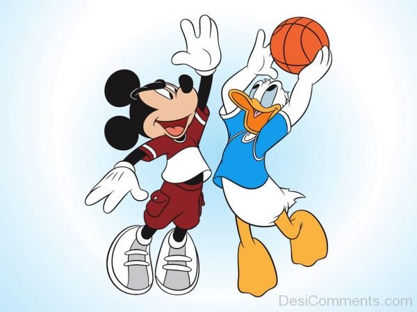Donald Duck With Micky Playing Basketball
