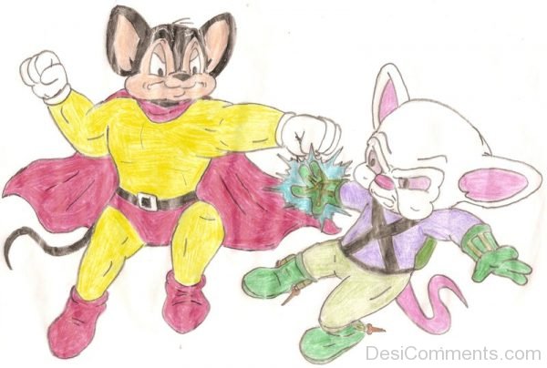 Drawing Of Mighty Mouse With Friend