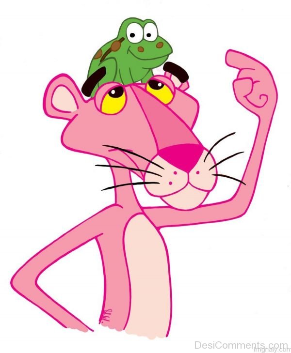 Frog Sitting On Pink Panther Head