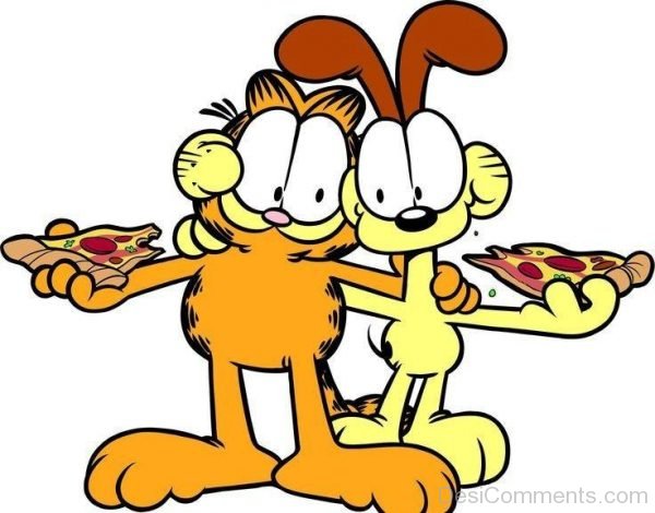 Garfield And Odie Enjoying Pizza