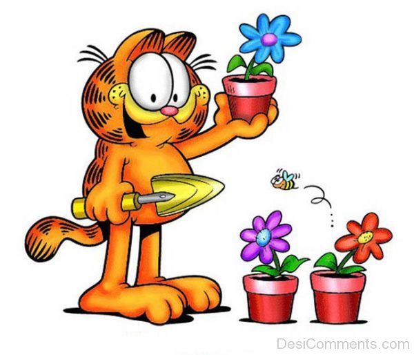 Garfield Holding Flower Pot