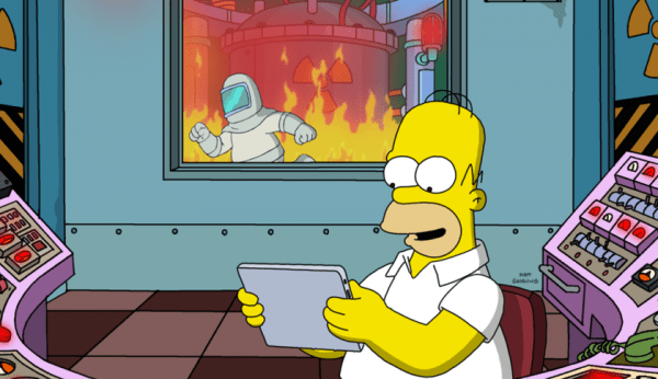Homer Simpson Holding Tablet