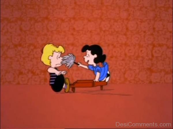 Lucy van Pelt Holding Dusting Cloth