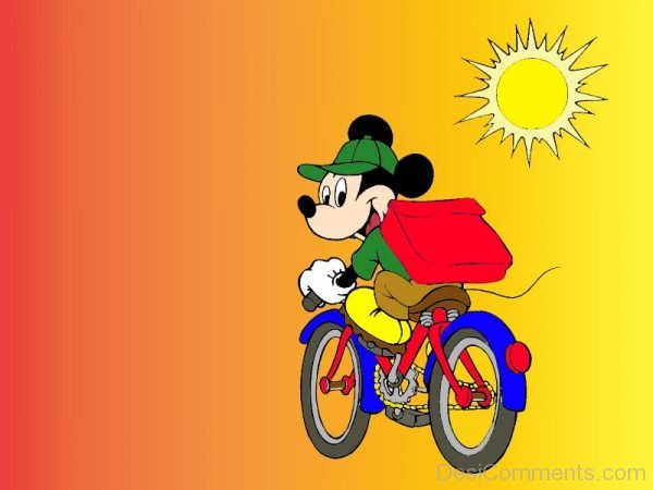 Micky Mouse Sitting on Cycle