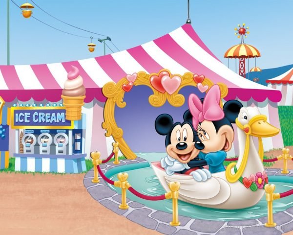 Micky Mouse With Minnie Sitting In Duck