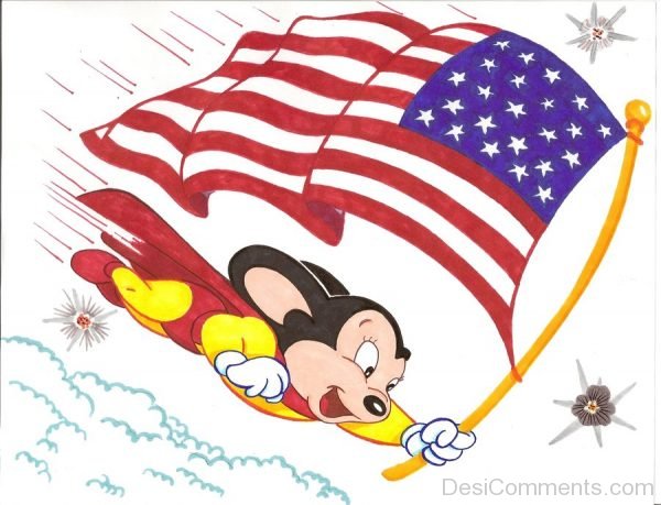 Mighty Mouse Holding Flag