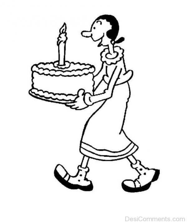 Olive Oyl Holding Cake