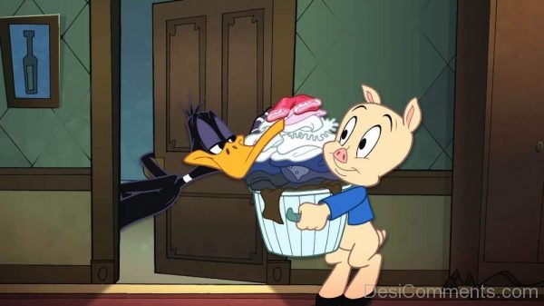 Porky Pig Holding Cothe Bucket