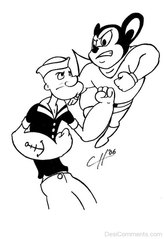 Sketch Of Mighty Mouse And Popeya
