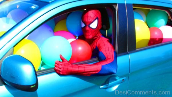 Spiderman Sitting In Car