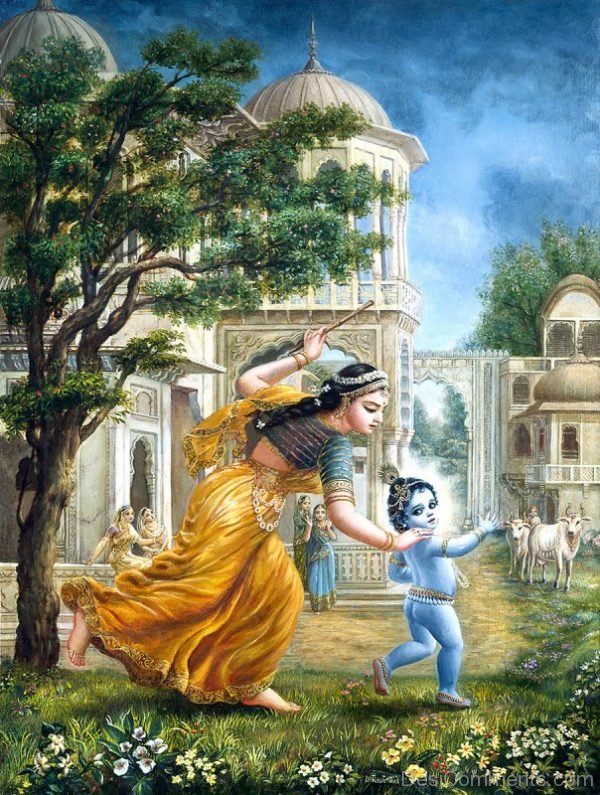 Yashoda Running After Child Krishna Painting